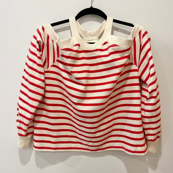 Zara Cold Shoulder Striped Red Top - Picture 2 of 4